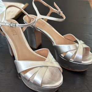 SCHUTZ Metallic Silver Platform Heels